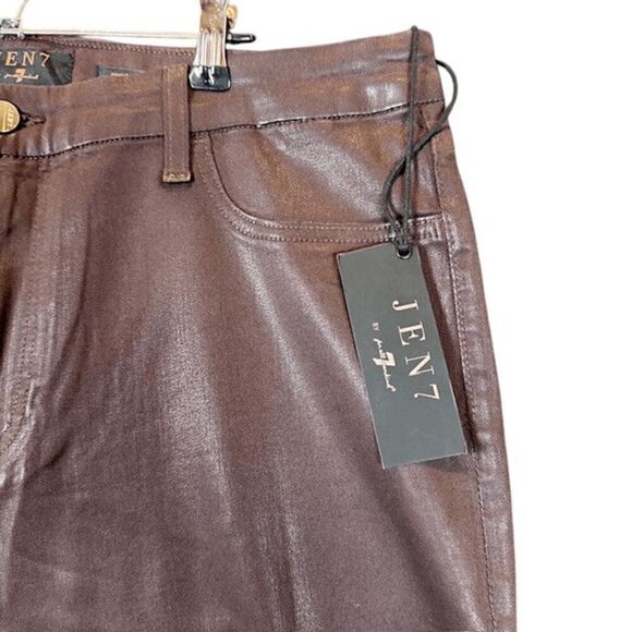 NWT 7 For All Mankind JEN 7 Ankle Skinny Brown Coated Leather Look Jeans Size 18 - Picture 3 of 13